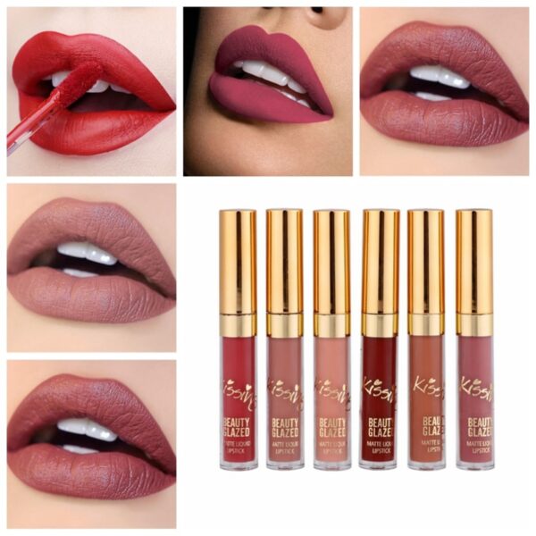 BEAUTY GLAZED 6pcs Set Liquid Lipstick Lip Gloss Professional Makeup Matte Lipstick Lip Kit E tšoarella nako e telele 1