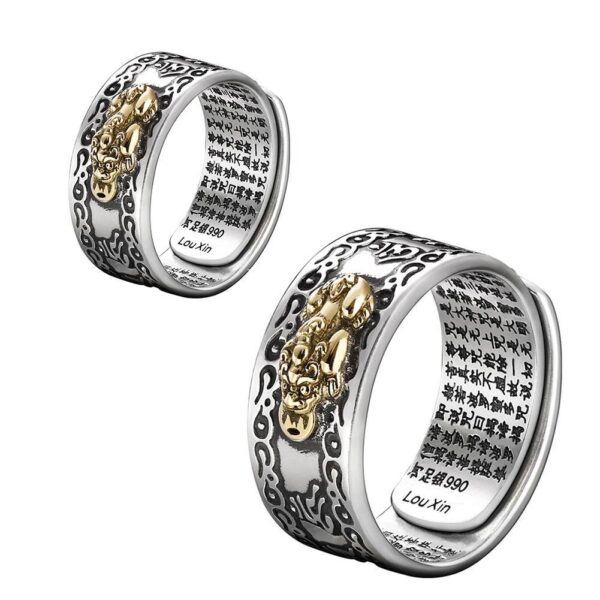 Phong thủy Pixiu Charms Ring Phụ nữ Bùa hộ mệnh Sự giàu có May mắn Mở có thể điều chỉnh Nhẫn Đàn ông Trang sức Phật giáo Nhẫn 3