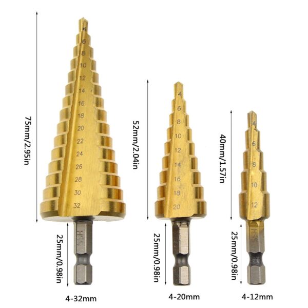 Metal Drill 4 12 20 32mm Step Drill Bit Spiral Flute HSS Steel Cone Titanium Coated 1