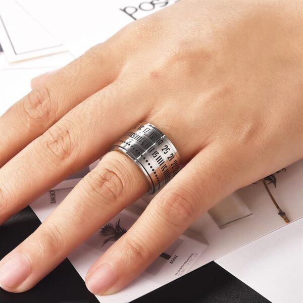 OBSEDE Stainless Steel Spinner Ring with Date Time Calendar Rotatable 3 Part Rings for Women Men 4 1