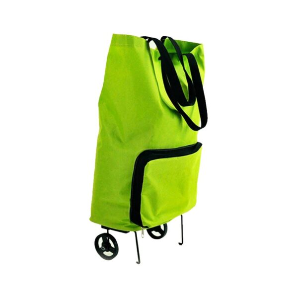 Bærbar handlevognpose med hjul Sammenleggbar vogn Rullende dagligvare grønn 7