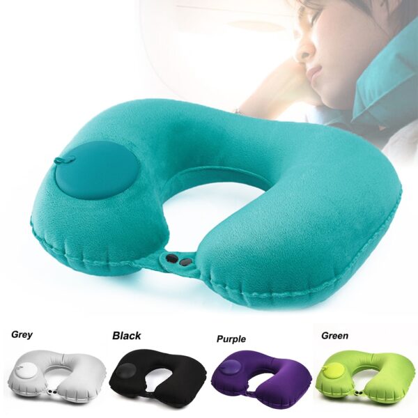 Portable U Shape Inflatable Travel Pillow Car Head Rest Air Cushion for Travel Office Nap Head 1