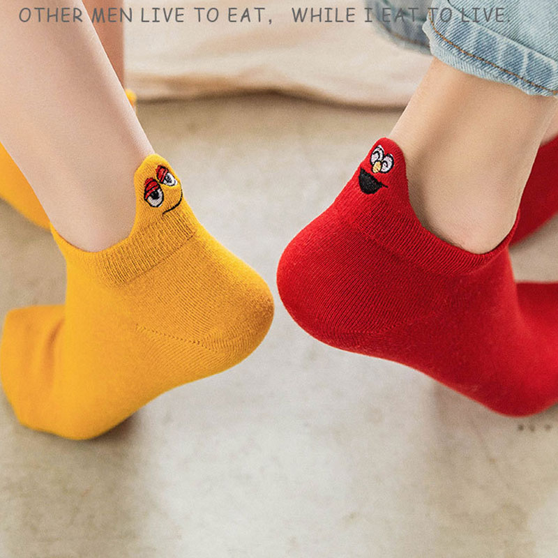 Cartoon Embroidered Expression Women Cotton Socks Fashion Ankle Funny Socks #