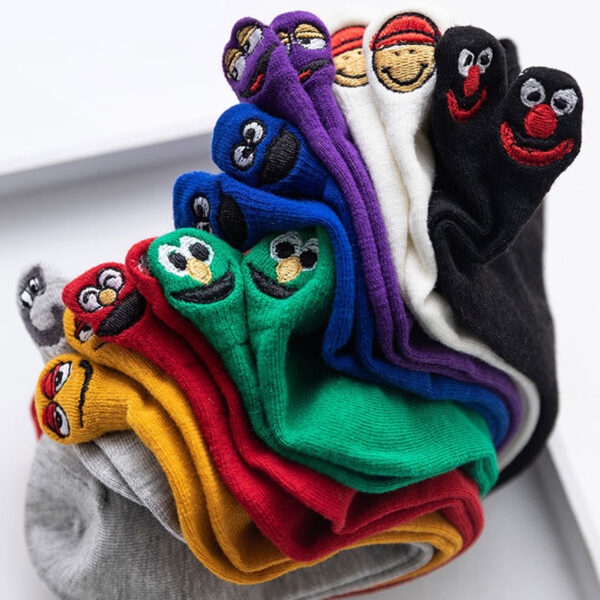 Women Socks Kawaii Embroidered Expression Happy Fashion Ankle Funny Socks Women short Cotton harajuku art cute 3