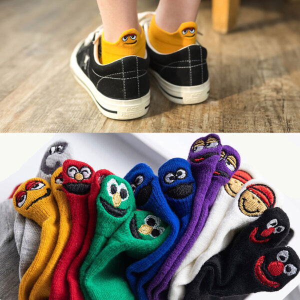 Γυναικείες κάλτσες Kawaii κεντημένη έκφραση Happy Fashion Ankle Funny Socks Γυναίκες κοντό βαμβάκι harajuku art cute