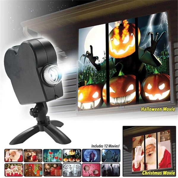 Božićni Halloween laserski projektor 12 filmova Mini prozor Projektor za kućno kino Indoor Outdoor Wonderland Projektor za 1