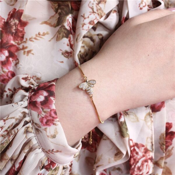 Cute Cubic Zirconia Bee Charm Bracelets for Women Gold Chain Crystal Bracelet Adjustable Animal Femme Jewelry 1