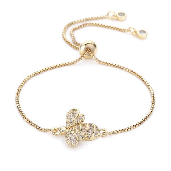 Cute Cubic Zirconia Bee Charm Bracelets for Women Gold Chain Crystal Bracelet Adjustable Animal Femme