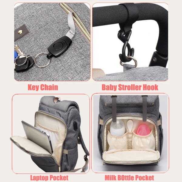 Diaper Bag USB Baby Nappy Bag Mummy Daddy Backpack Large Capacity Waterproof Casual Laptop Bag Rechargeable 3