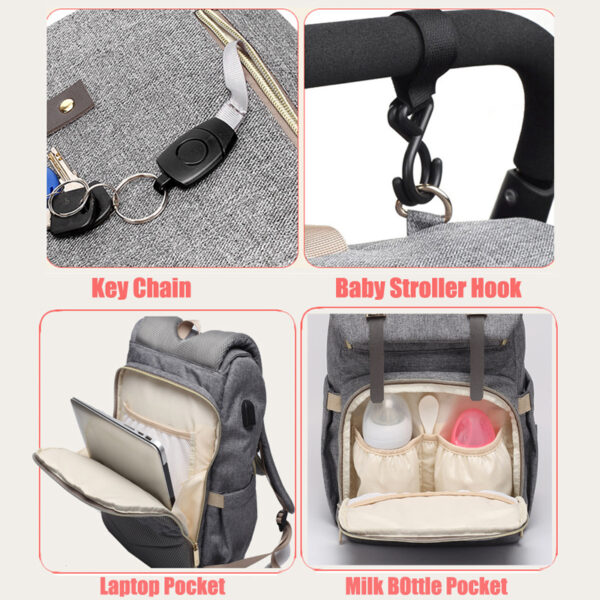 Diaper Bag USB Baby Nappy Bag Mummy Daddy Backpack Dako nga Kapasidad nga Dili Matubigan nga Kaswal nga Laptop Bag Rechargeable 3