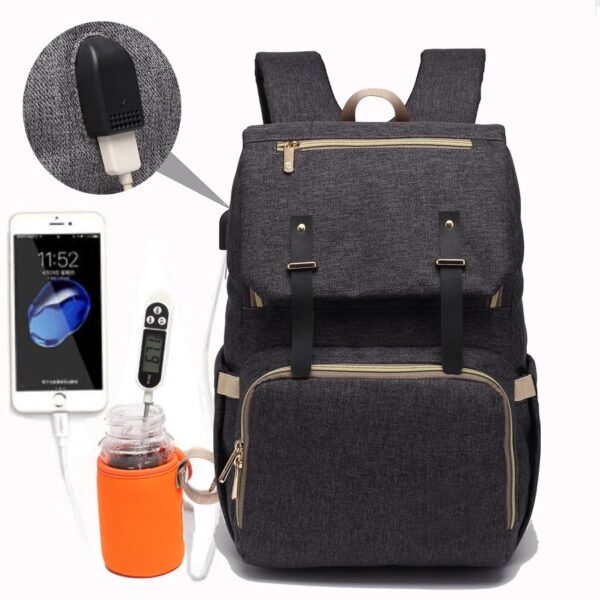 Diaper Bag USB Baby Nappy Bag Mummy Daddy Backpack Large Capacity Waterproof Casual Laptop Bag Rechargeable
