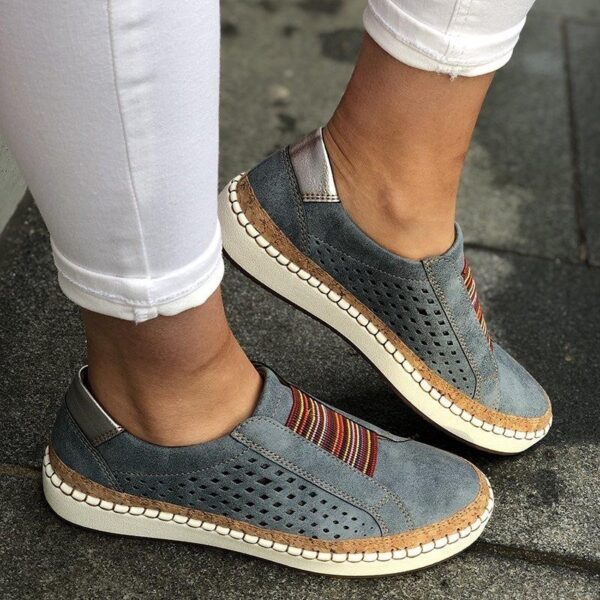 Hollow Out Women s Shoes Hand stitched Striped Breathable Elastic Band Retro Casual Flat Suitable for 1