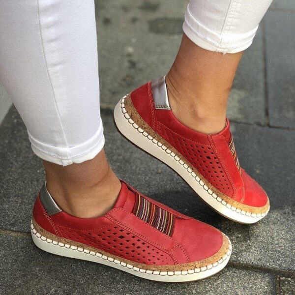 Hollow Out Women s Shoes Hand stitched Striped Breathable Elastic Band Retro Casual Flat Suitable for