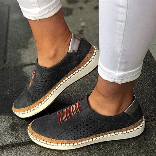 Hollow Out Women s Shoes Hand stitched Striped Breathable Elastic Band Retro Casual Flat Suitable