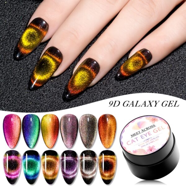MEET ACROSS 9D Galaxy Magnetic Gel Nail Polish Long Lasting Shining Chameleon Cat Eye Nail Art 1