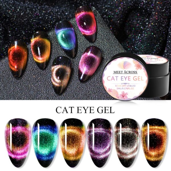 MEET ACROSS 9D Galaxy Magnetic Gel Nail Polish Long Lasting Shining Chameleon Cat Eye Nail Art 5
