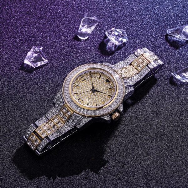 TOPGRILLZ ICED OUT Baguette úr Quartz Gold HIP HOP úlnliðsúr með Micro pave CZ Ryðfrítt 4