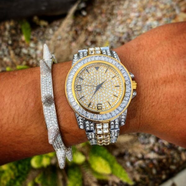 TOPGRILLZ ICED OUT Baguette úr Quartz Gold HIP HOP úlnliðsúr með Micro pave CZ Ryðfrítt 5