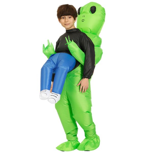 Halloween Costume rau cov poj niam Txiv neej Inflatable Green Alien Cosplay Cov Neeg Laus Funny Blow Up Suit Party Fancy 3