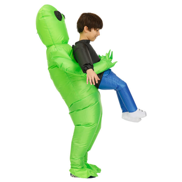 Halloween Costume rau cov poj niam Txiv neej Inflatable Green Alien Cosplay Cov Neeg Laus Funny Blow Up Suit Party Fancy 4