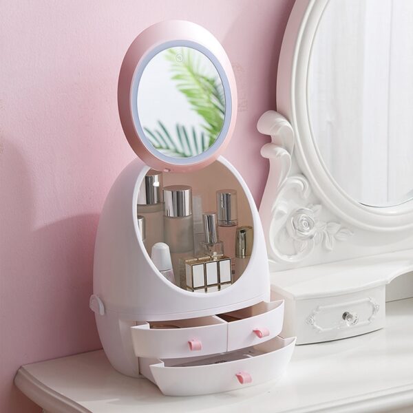 뜨거운 판매 화장품 보관 상자 스킨 케어 제품 Organzier 메이크업 거울 LED 조명 TK 4