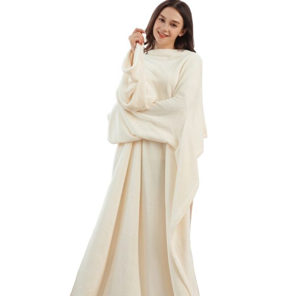 Long Fleece Blanket with Sleeves Wearable Blanket Adult Cozy Soft Warm Functional 1