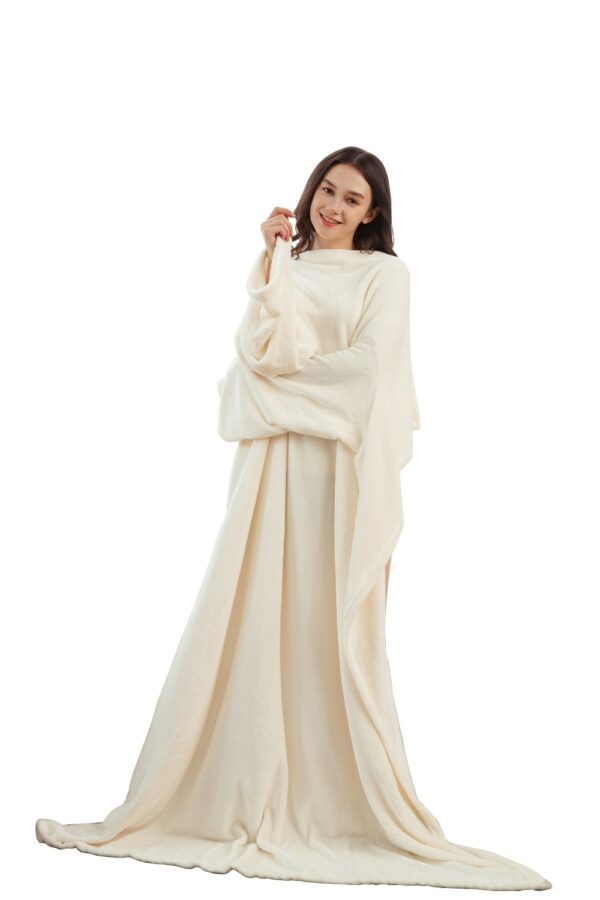 Long Fleece Blanket with Sleeves Wearable Blanket Adult Cozy Soft Warm Functional 1