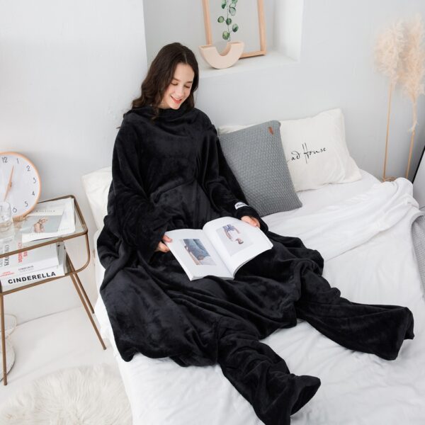 Long Fleece Blanket with Sleeves Wearable Blanket Adult Cozy Soft Warm Functional 2
