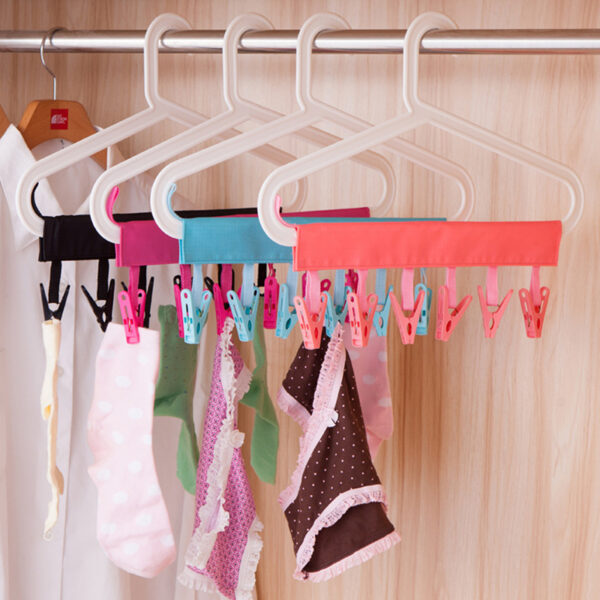MASCOTANGEL Portable Asọ Hanger Gbẹ Awọn agbeko Foldable Bathroom Rack Travel Clothespin 6 Clip Hangers Towel Socks 1