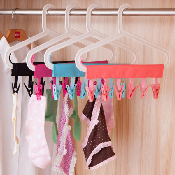 MASCOTANGEL Portable Cloth Hanger Drying Racks Foldable Bathroom Rack Travel Clothespin 6 Clip Hangers Towel Socks 1