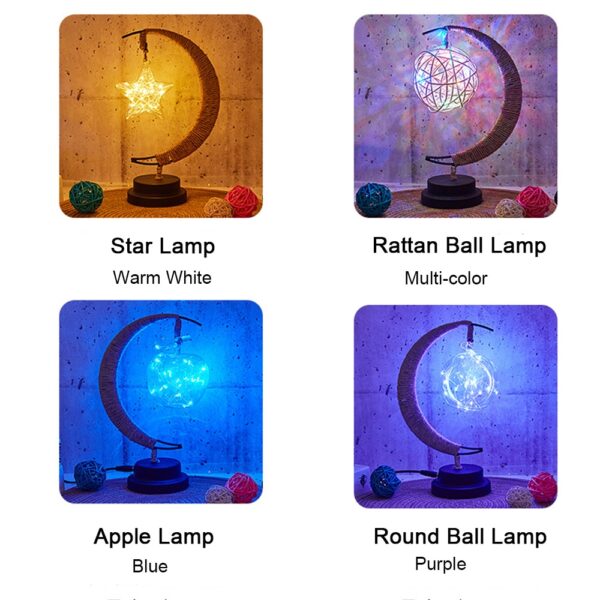 Oṣupa atupa USB Batiri Ṣiṣẹ LED Awọn ina Night Star Ball Apple Rattan Ball Light atupa fun 1