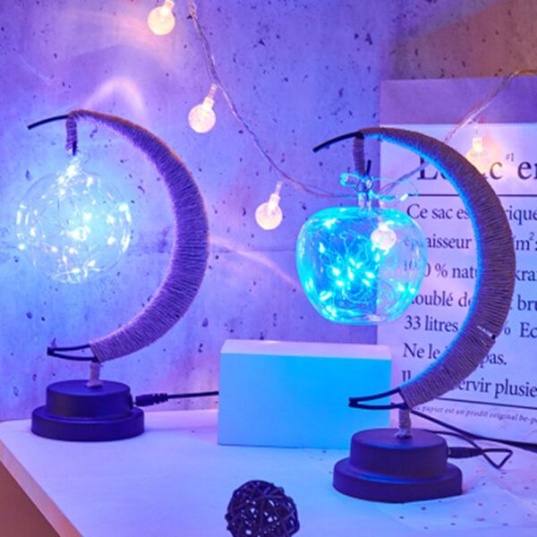 Mjesečeva svjetiljka USB baterijska LED noćna svjetla Zvjezdana kugla Noćna svjetiljka od ratana u obliku kuglice za 2 osobe