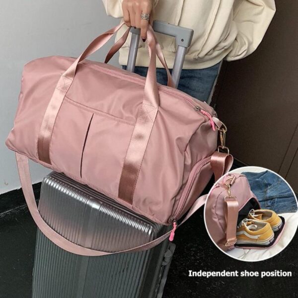 Nylon Women Men Travel Sports Gym Shoulder Bag Malaking Waterproof Nylon Handbags Itim na Pink Kulay sa Labas 3