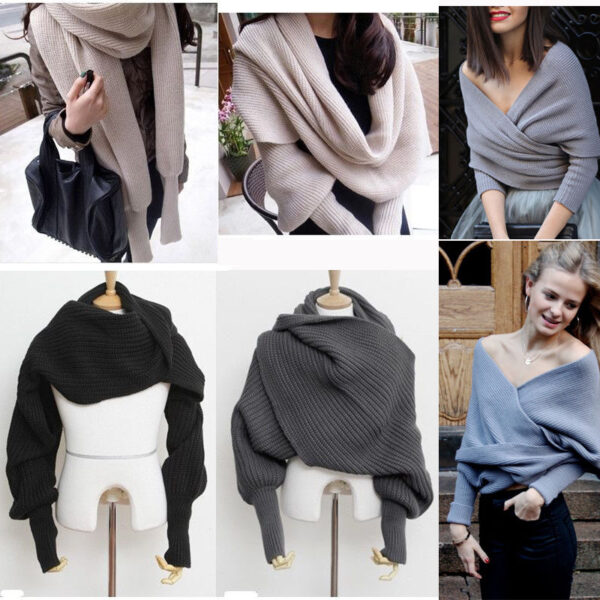 Sexy Women Winter Warm Soft Knitting Wool Long Sleeve Wrap Shawl Solid Black Gray Beige Red 1