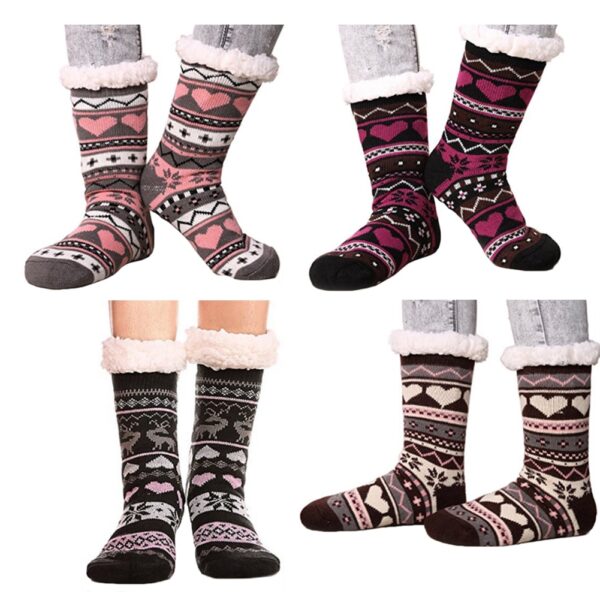 Women s Winter Socks Soft Warm Cozy Fuzzy Fleece lined Xmas Thick Socks Gift With Gripper 1