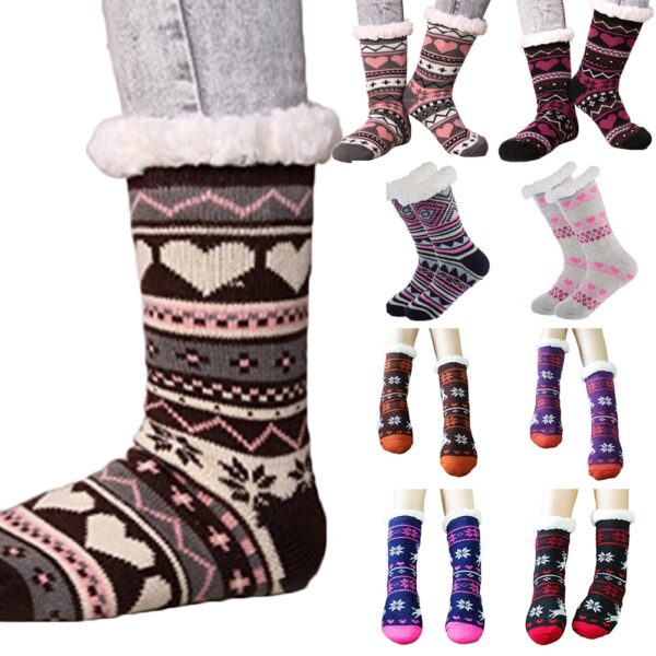 Women s Winter Socks Soft Warm Cozy Fuzzy Fleece lined Xmas Thick Socks Gift With Gripper 2