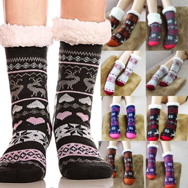 Women s Winter Socks Soft Warm Cozy Fuzzy Fleece lined Xmas Thick Socks Gift With Gripper 3