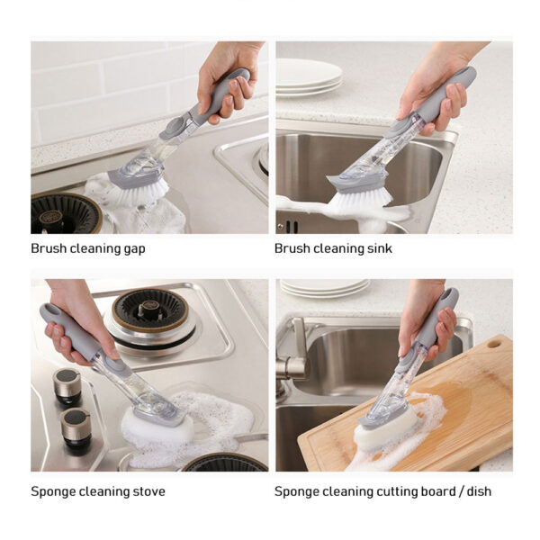 1 5Pcs Double Use Kitchen Cleaning Brush Scrubber Dish Bowl Washing Sponge Automatic Liquid Dispenser Kitchen 3