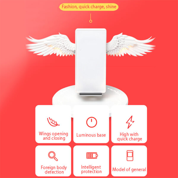 10W Wireless Charger Angel Wings Night Light Mobile Phone Wireless Charger for Android Apple USB Fast 4