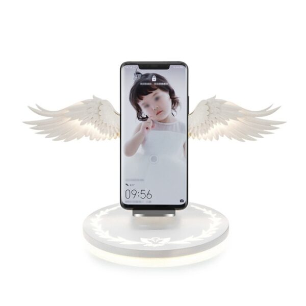 10W Wireless Charger Angel Wings Night Light โทรศัพท์มือถือที่ชาร์จไร้สายสำหรับ Android Apple USB