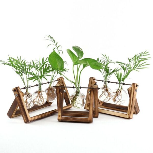 2018 Creative Wooden Stand Glass Terrarium Container Hydroponics Planter Flower Pot Tabletop Vase DIY Home Office