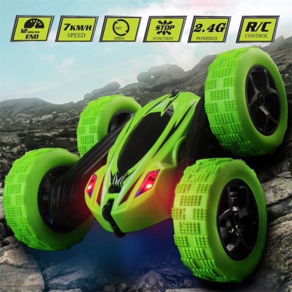 360 Degrees Rotating Double Sided RC Stunt Car with Light 1 24 Modeling Toy for Kids 1