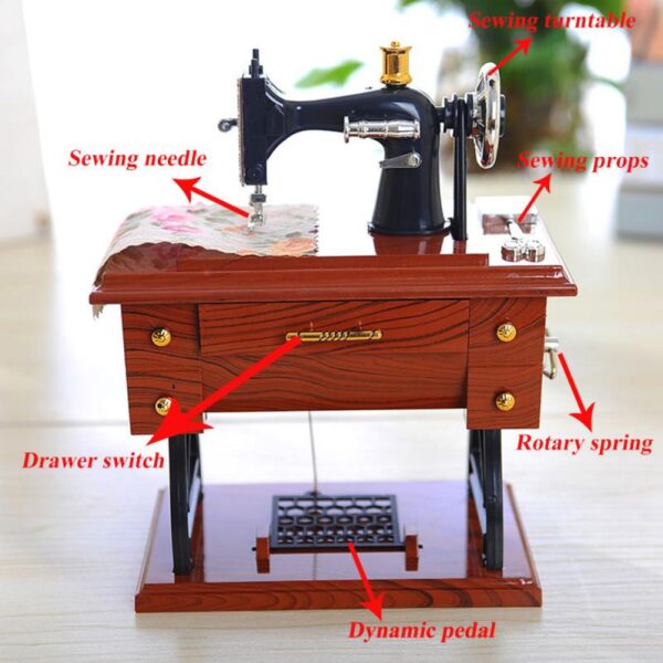 Chinese Vintage Music Box Mini Sewing Machine Clockwork Power Style Mechanical Birthday Gift Home Table Decor 11