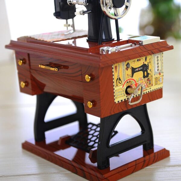 Chinese Vintage Music Box Mini Sewing Machine Clockwork Power Style Mechanical Birthday Gift Home Table Decor 3