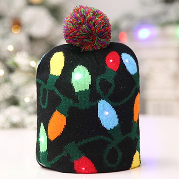 Christmas Hat with Light Soft Warm Christmas Tree Snowflake Gingerbread Man Print Christmas Hats Beanie Knitted 1