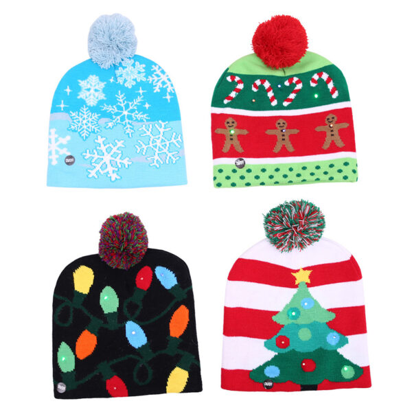 Christmas Hat with Light Soft Warm Christmas Tree Snowflake Gingerbread Man Print Christmas Hats Beanie Knitted 4