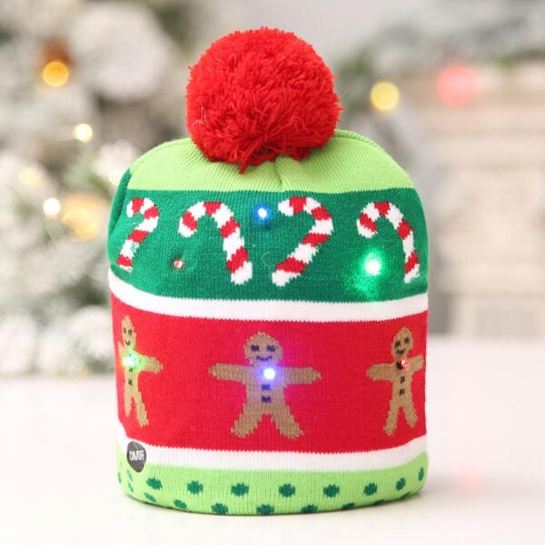 Christmas Hat with Light Soft Warm Christmas Tree Snowflake Gingerbread Man Print Christmas Hats Beanie Knitted