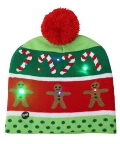 Christmas Hat with Light Soft Warm Christmas Tree Snowflake Gingerbread Man Print Christmas Hats Beanie Knitted.jpg 640x640