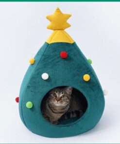 Green Christmas Cat Felt Cave Bed Tree Shape Semi Closed Pet Nest Cats Pets House Winter.jpg 640x640