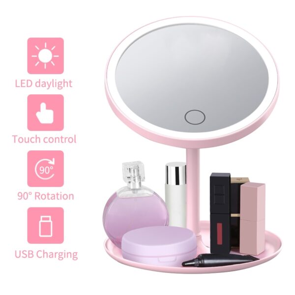 Led Light Vanity Mirror бүхий зөөврийн ширээний толь бүхий дотуур байрны цэнэглэдэг толин тусгал бүхий VIP будгийн толь